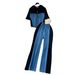 Women's clothing casual simple denim patchwork suit women's summer Polo collar zipper top + high waist wide leg drape trousers_mkmklike.com