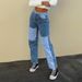 Women's Clothing New Street Hip Hop Contrast Color Patchwork Casual Jeans On Sale_mkmklike.com