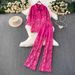 Women's Lace-Trimmed Denim Shirt & High-Waisted Wide-Leg Pants Set – Edgy Streetwear Two-Piece (Black, White, Blue, Rose Pink)_mkmklike.com