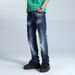 Men's Premium Streetwear Denim Jeans - Dark Blue With Vintage White Wash, Relaxed Straight Fit, Cotton Comfort For Casual & Urban Style_mkmklike.com