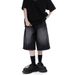 Unisex Washed Denim Shorts - American Style Straight Leg Mid-Length Summer Shorts For Men & Women (Black/Blue, S-3XL)_mkmklike.com