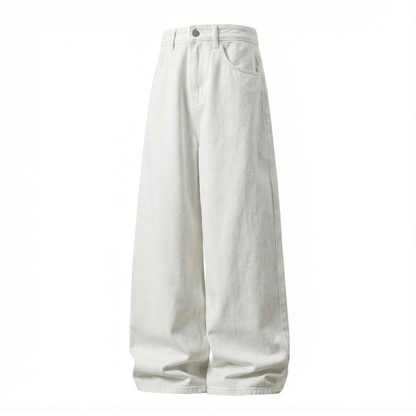 Men's Vintage High Street White Jeans – Relaxed Straight Fit With Contrast Pocket Embroidery (M-XXXL, 100% Cotton)_mkmklike.com