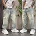 Men's Clothing American Style Retro Vintage Washed Straight-Leg Jeans - Distressed Denim Pants With Embroidery For Men's Streetwear & Retro Style_mkmklike.com