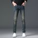 Men's Clothing Brand new high end jeans for men elastic bee color printing slim fit small straight casual jeans for men_mkmklike.com