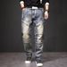 Nostalgic Heavy Industry Washed Multi Pocket Jeans For Men's High Street Outdoor Straight Leg Slimming Pants, Youthful And Vibrant Casual Jeans_mkmklike.com