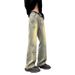 High Street Yellow Mud Jeans Straight Hip Hop For Boys, Autumn Trendy Brand Washed And Worn Wide Leg Pants_mkmklike.com