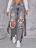 High Waisted Loose Fitting Ripped Jeans for Women European American Street Style Trendy Wide Leg Straight Leg Distressed Pants_mkmklike.com