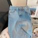 K High Waisted Split Denim Skirt, Thin A-line Skirt, Slimming Mid Length Skirt, Hip Hugging Skirt_mkmklike.com