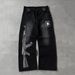 Streetwear Vintage Washed Jeans – Gun Print Distressed Denim | Loose Fit Straight Leg | High Waist | S-XL_mkmklike.com