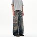 Men's Vintage Denim Pants With 3D Candy Chain Print - Streetwear High Waist Straight Leg Jeans For Casual Fashion_mkmklike.com