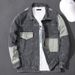 Men's Clothing Loose Workwear Plus Velvet Top Denim Jacket Korean Style Loose Fit Workwear Fleece Lined Casual Coat With Patchwork & Color Blocking_mkmklike.com