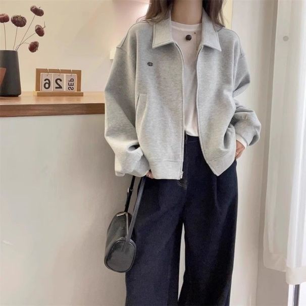 2025 Autumn Turn-Down Collar Regular Shoulder Sweatshirt For Women, Spring Plus Size Fashion Slimming European Style New_mkmklike.com