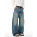 Wasteland Style Ink Splash Vintage Dirty Scimitar Jeans Men's Street Fashion Niche Loose Washed White Wide-Leg Pants_mkmklike.com