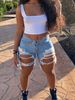 Ripple Raw Hem Distressed Denim Shorts, Mid Waist Slash Pocket Street Style Medium Strech Denim Pants, Women's Denim Jeans & Clothing_mkmklike.com