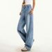 Light Blue High-Waisted Curved Hem Jeans For Women – Loose Fit Wide-Leg Denim Pants With Relaxed Streetwear Vibe (Summer Staple)_mkmklike.com