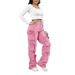 Women's Clothing Relaxed Fit - Streetwear Denim Pants With Multiple Pockets, Stretch Comfort, Washed Finish (Black, Dark Blue, Light Blue, Pink)_mkmklike.com