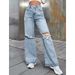 Women's Clothing Trendy Denim Trousers Women's Clothing Hot Sale Casual Fashion Ripped Trousers_mkmklike.com