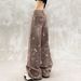 Women's Clothing Women's High-Waisted Straight Leg Jeans Loose Fit Slimming Wide Leg Denim With Starry Sky Rhinestone Print For Autumn_mkmklike.com