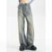 American Retro Distressed Cement Yellow Wide-leg Jeans For Women, New 2025 Model, High-waisted, Loose, Slimming, Drapey_mkmklike.com