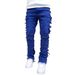 Men's High Street Distressed Jeans With Patchwork, Frayed Hem & Tassels - Straight Leg Hip Hop Denim Pants For Teens (Multiple Colors)_mkmklike.com