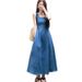 Blue Sleeveless Denim Camisole Dress For Women's Spring And Summer New Square Collar Waist Slimming French Style Long_mkmklike.com