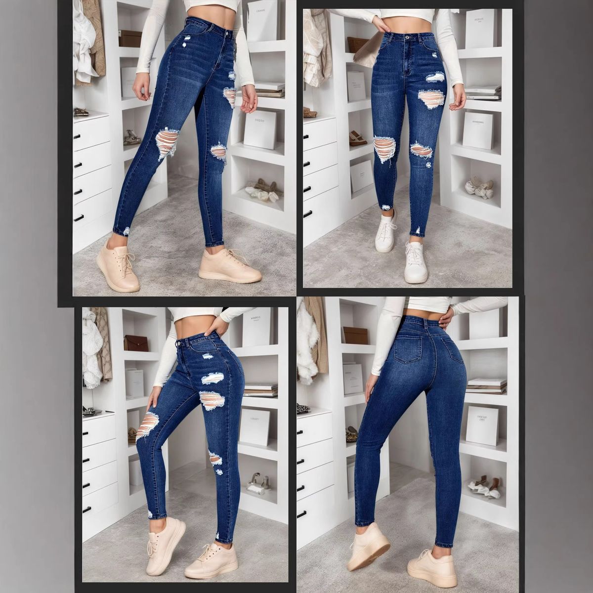 Women's Slim Fit Skinny Jeans High Elasticity Ripped Tight Fitting Pencil Pants European And American Standard Sizes_mkmklike.com