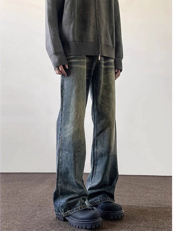 Men's High Street Washed Jeans – Vintage Straight Leg With Subtle Flare_mkmklike.com