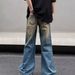 Men's Distressed Washed Denim Jeans Loose Fit Wide Legs Straight Cut Ripped Details Street Style Floor Length American Retro Vibe_mkmklike.com