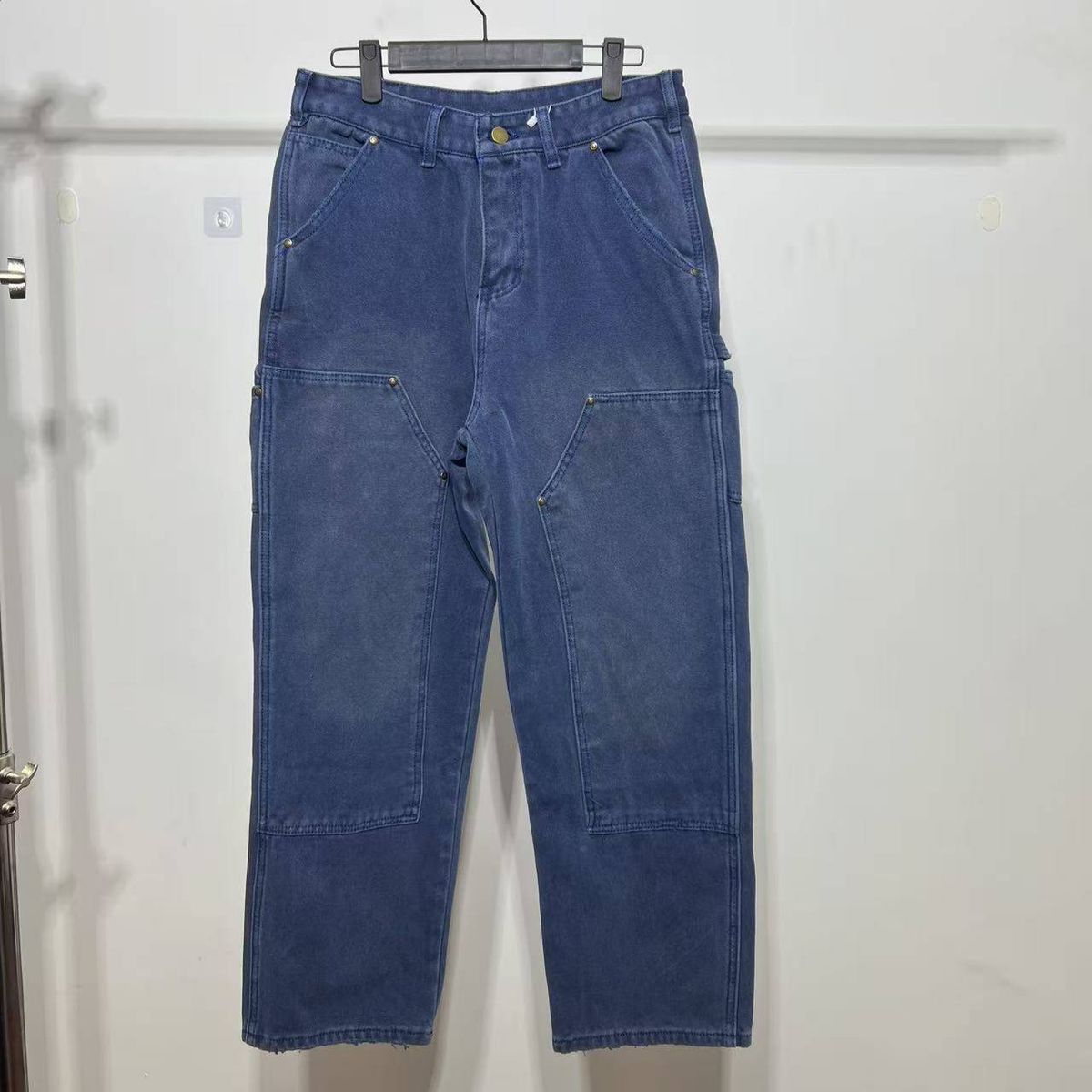 Workwear Heavyweight Canvas Pants - Unisex Relaxed Fit, Vintage Carpenter Style With Reinforced Knees & Multi-Pocket Utility Design_mkmklike.com