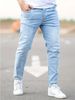 Summer New Men's Slim Fit Ripped Jeans Light Blue Mid Waist Casual Long Pants Cotton Standard Thickness Zipper Fly Slight Stretch_mkmklike.com