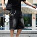 2026 Men's Denim Shorts Style Exclusive Hot Fix Rhinestone Frayed Hem Five Point Mid Length Trousers Riding Breeches Summer_mkmklike.com