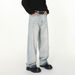 Men's Clothing Korean Distressed Wide-Leg Jeans – Cropped Frayed Hem, Asymmetrical Cut, Light Wash, No-Stretch Cotton Blend (Pale Blue)_mkmklike.com