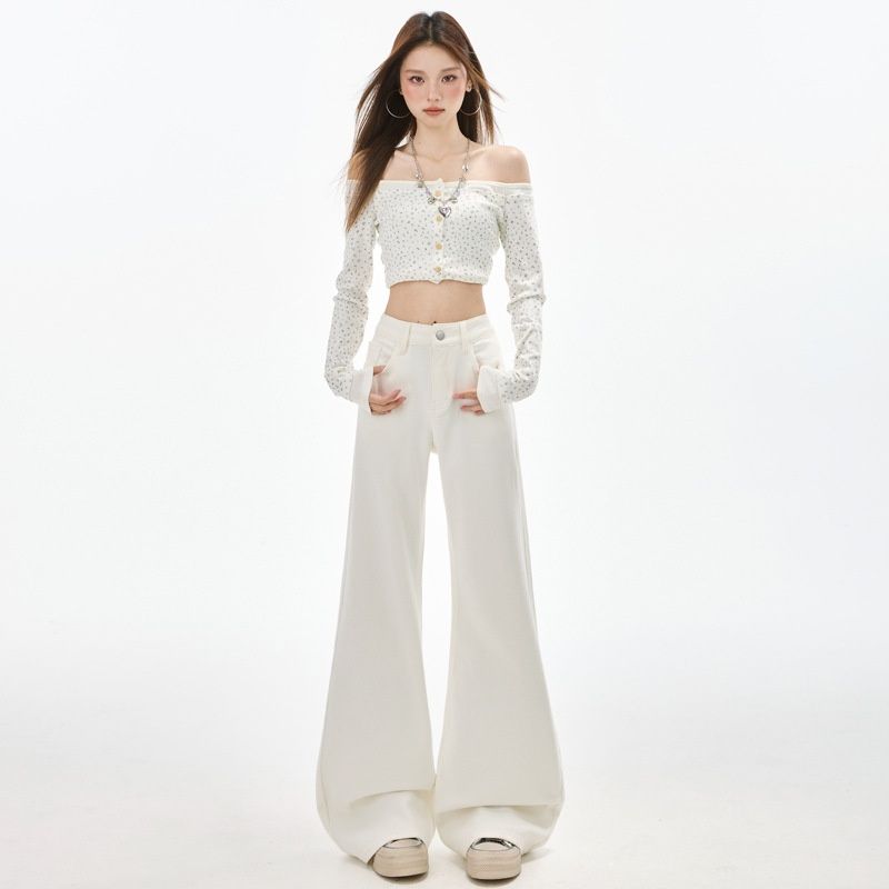New High-elasticity Embroidered Popular Non-tight-fitting Micro-flare Jeans For Women, High-waisted, Slimming,_mkmklike.com