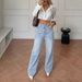 Women's High-Waisted Wide-Leg Jeans – Vintage Washed Flowy Denim Pants For Effortless Boho Chic_mkmklike.com