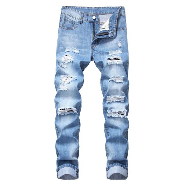 Men's Clothing Men's Ripped Hole Straight Slim Non Stretch Jeans Multi Tattered Men's North Trousers_mkmklike.com