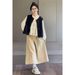 Chicco Autumn Winter Korean Style Simple Outfit Set Denim Cardigan Vest + White Long Sleeve Hollow Shirt Skirt_mkmklike.com