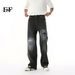 EF JEANS | 2025 Spring New American Street Ripped Patch Design Sense Straight Black Jeans Tide_mkmklike.com