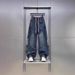 Men's Vintage Washed Straight-Leg Jeans – Distressed Striped Panels, High Street Baggy Fit, Unisex Retro Denim Pants (Blue)_mkmklike.com