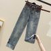 Women's High Waist Stretch Straight Leg Jeans With Belt - Comfortable Loose Fit Ankle Length Trousers For Casual & Office Wear_mkmklike.com