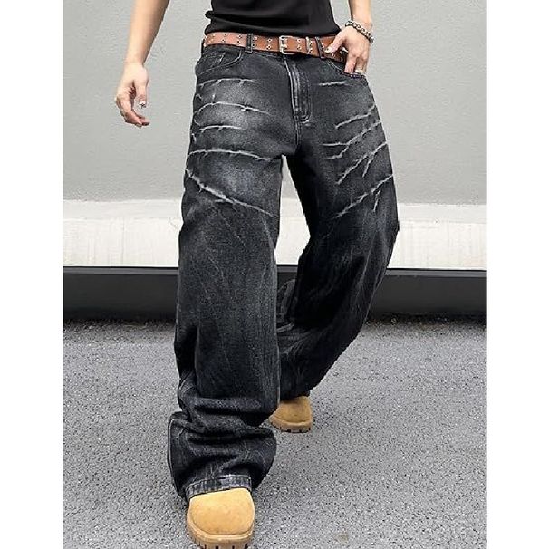 Men's Hip Hop Baggy Jeans - Loose Fit Skate Pants, No Belt Needed, Washed Denim For Streetwear & Urban Style_mkmklike.com