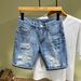 Men's Stylish Distressed Denim Shorts - Stretch-Free Cotton Mid-Length Casual Streetwear For Youth_mkmklike.com