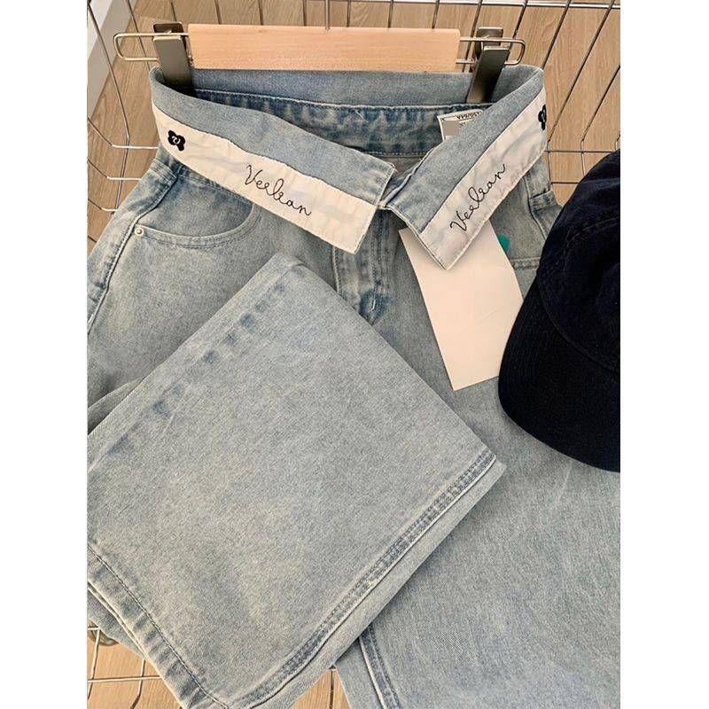 Women's Clothing High Waisted Straight Leg Wide Leg Pants Loose Fit Slimming Hem Design Jeans For Women Fashion Concealing Any Flaws New_mkmklike.com