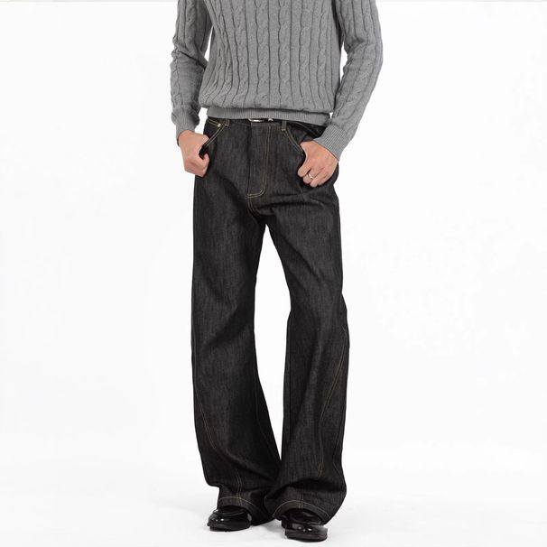 Men's Clothing Original Ounce Men's Versatile Flared Jeans Commuter Essentials Embroidered Leather Trousers Cleanfit For Men And Women_mkmklike.com