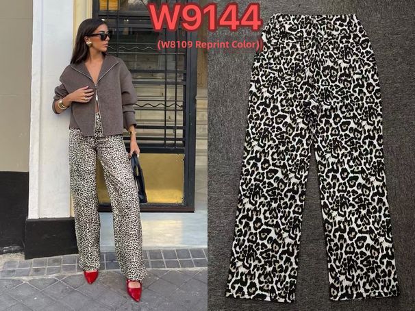 Women's Clothing Fashion Leopard Print Denim Straight Leg Pants For Women European And American Style_mkmklike.com