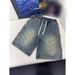 Men's Clothing Summer High Street Style Men's Denim Shorts Paint Splatter Design Loose Fit Five-Point Pants Fashion_mkmklike.com