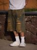 Men's Summer Ripped Denim Shorts Loose Fit High Street Trendy Retro Straight Leg 5 Pocket Casual Shorts_mkmklike.com