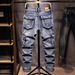 Men's Clothing New Spring Style Durable High Quality Multi Pocket Jeans For Men, Loose Fit, Straight Leg, Trendy Cargo Style, Multi Pocket Long Pants_mkmklike.com