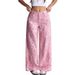 Women's Low Rise Washed Loose Fitting Straight Leg Pink Leopard Print Jeans for Cross Border E-commerce Wholesale Export_mkmklike.com
