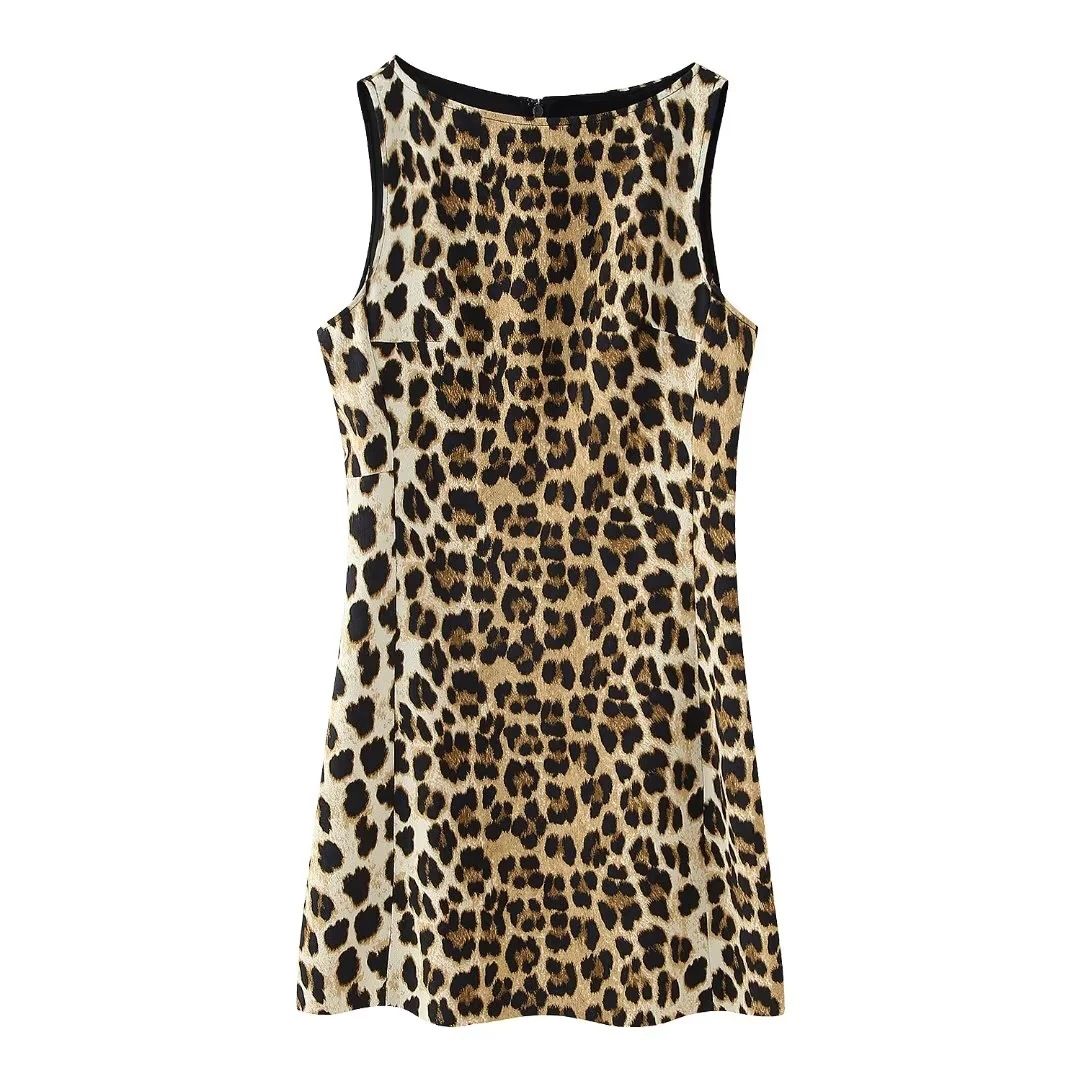 Women's Clothing slim round neck sleeveless high waist animal print dress_mkmklike.com