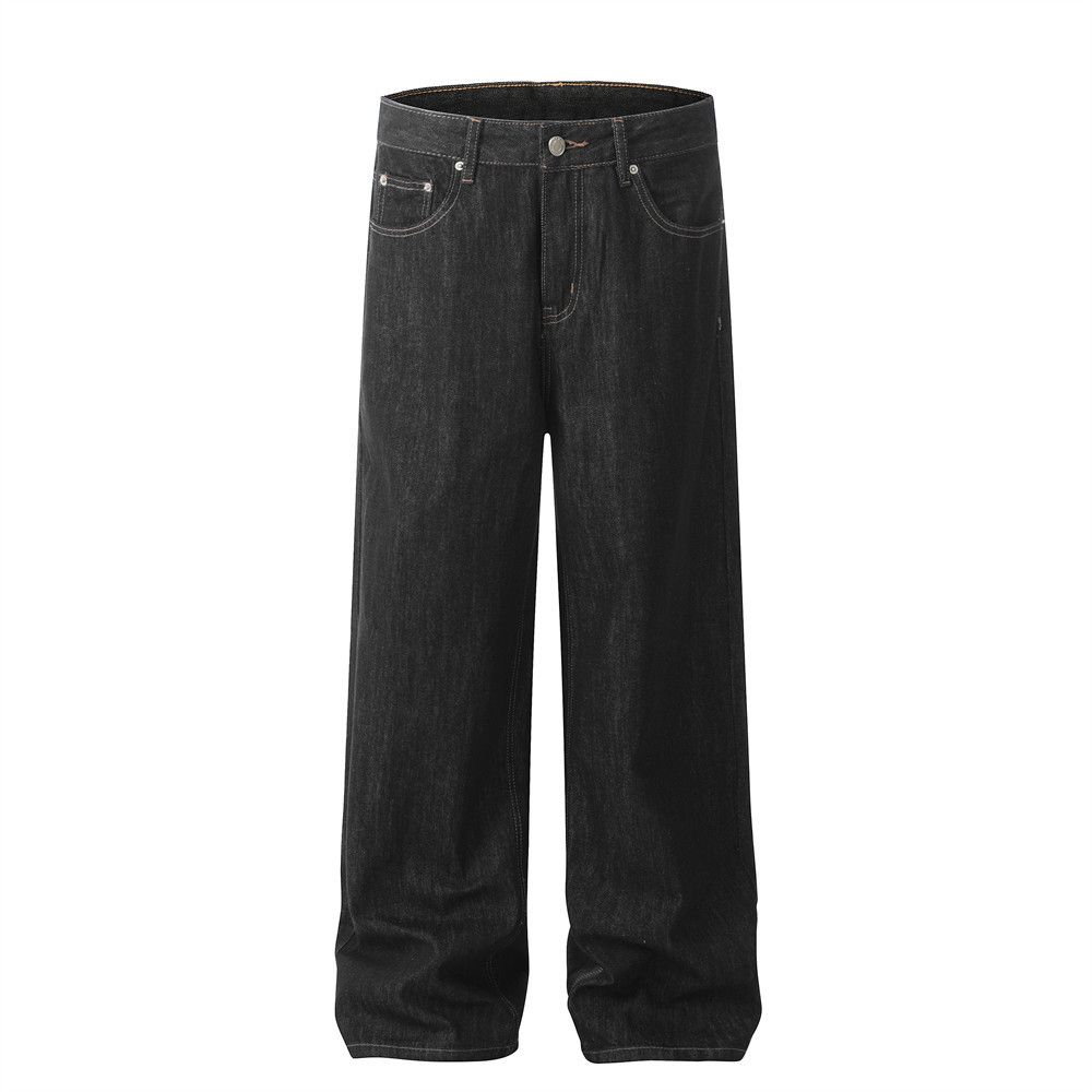 Loose Wide-Leg Stitched Denim Men's Simple Basic Versatile Casual Straight-Leg Pants Oversize Trend_mkmklike.com